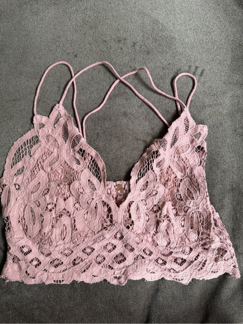 Free People Adella Ballet Pink Lace Bralette Size L NWT